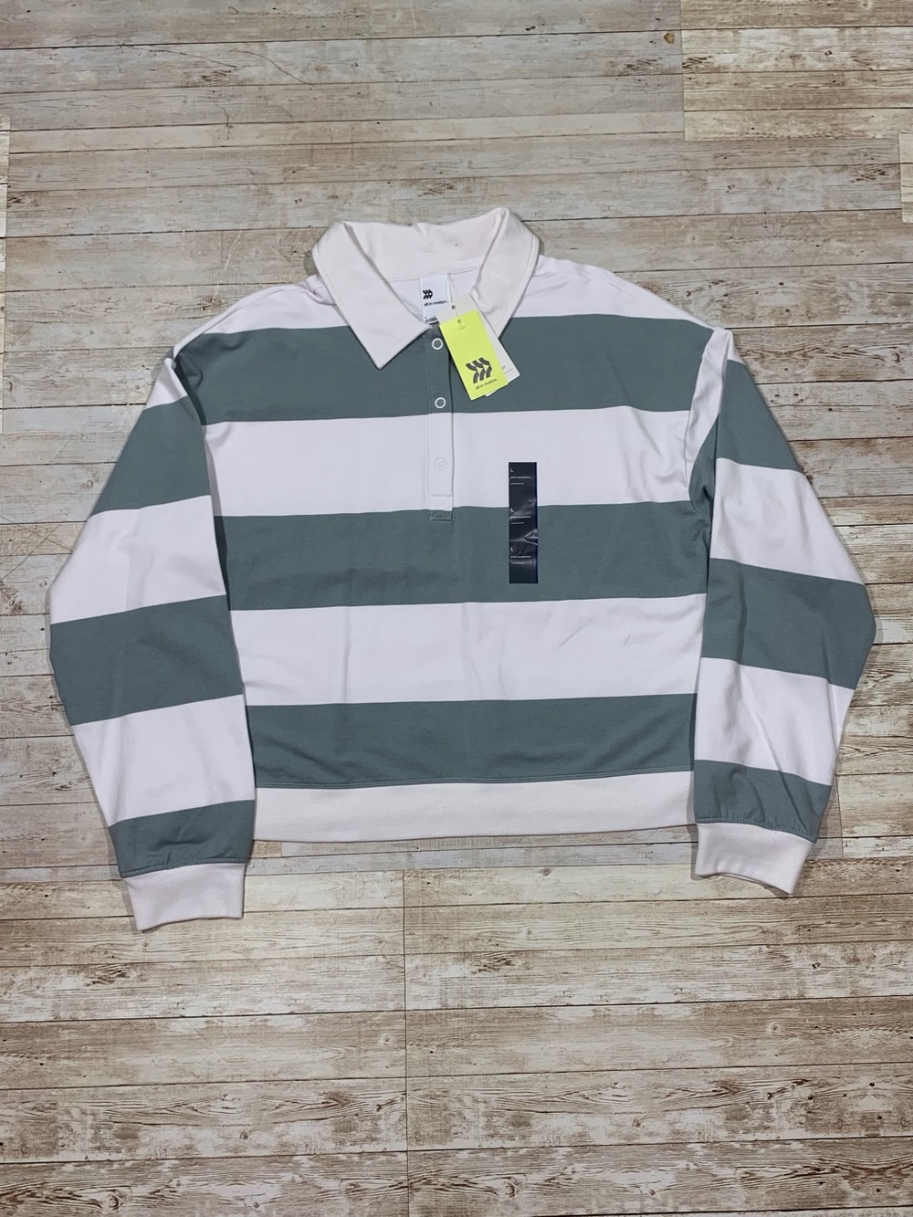 Target All in Motion Striped Polo Sweatshirt Pullover Cropped Size L NWT - Picture 1 of 7